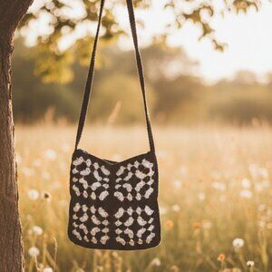 Handmade Bohemian Crochet Crossbody Bag Fully Lined With Zipper And pocket